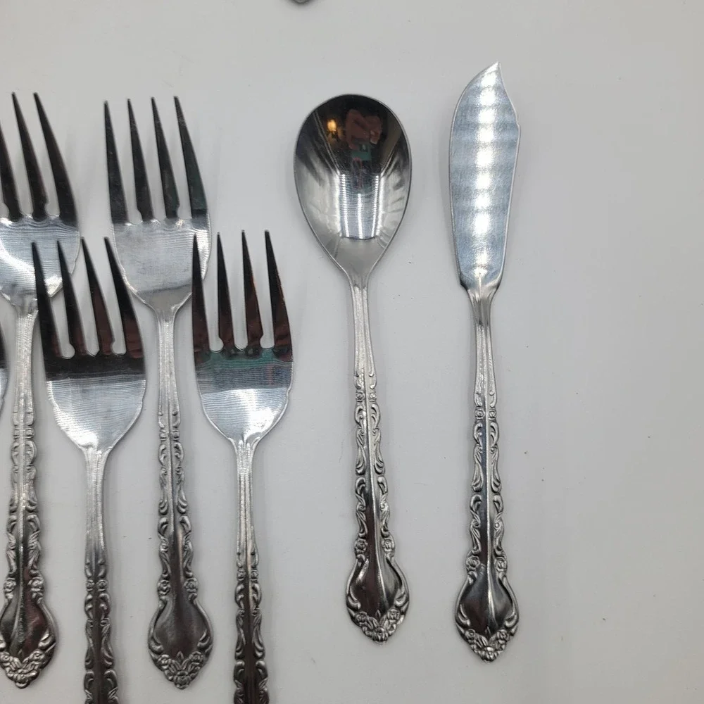 43pc Estia ESI18 Silverware Flatware Set Stainless Steel Floral Scroll Pattern